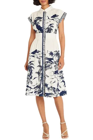 MAGGY Placed Print Stretch Cotton Midi Shirtdress in at Nordstrom, Size 4
