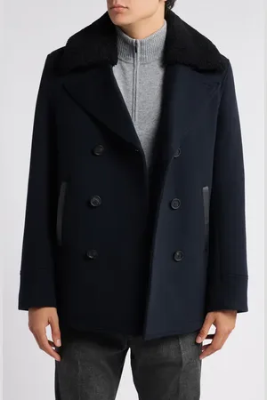 Mackage Cole Wool Peacoat with Genuine Shearling Collar in at Nordstrom, Size 46