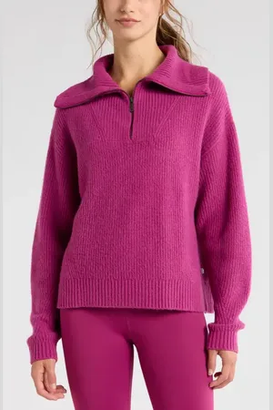 Zella Cozy Quarter Zip Rib Pullover Sweater in at Nordstrom, Size X-Small
