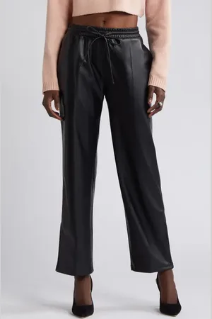 Open Edit Faux Leather Drawstring Track Pants in at Nordstrom, Size X-Small