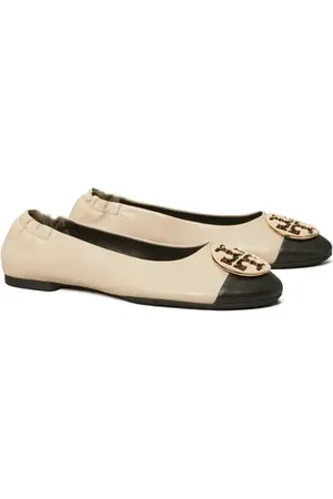 Tory Burch Claire Cap Toe Ballet Flat in New Cream /Black /Gold at Nordstrom, Size 8