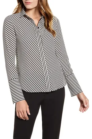 Anne Klein Stripe Extended Cuff Blouse in at Nordstrom, Size Large