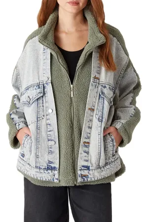 BLANK NYC Denim & Faux Shearling Trucker Jacket in at Nordstrom, Size X-Small