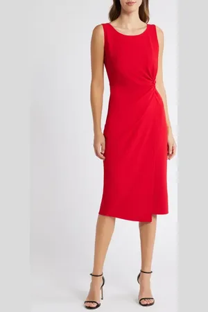 Connected Apparel Side Knot Sleeveless Sheath Midi Dress in at Nordstrom, Size 14