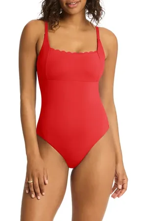 SEA LEVEL Scalloped Square Neck One-Piece Swimsuit in at Nordstrom, Size 4 Us