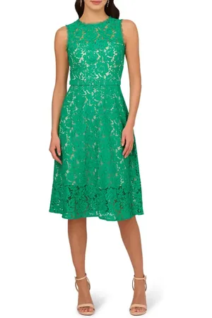 Adrianna Papell Belted Sleeveless Lace Midi Dress in at Nordstrom, Size 8