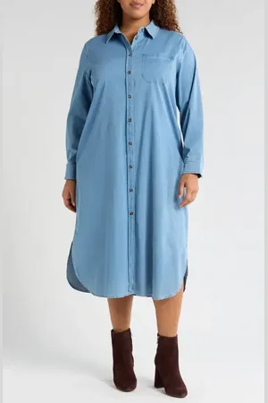 UNIVERSAL STANDARD Odeon Long Sleeve Chambray Shirtdress in at Nordstrom