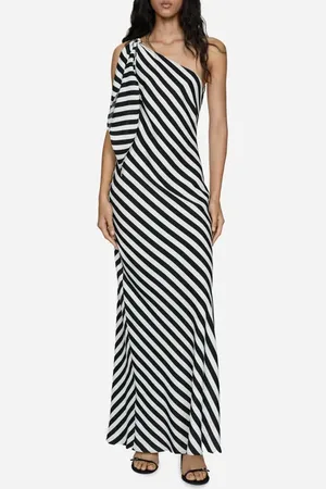 MANGO Stripe One-Shoulder Maxi Dress in at Nordstrom, Size 8