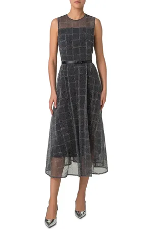 AKRIS Embroidered Belted Fit & Flare Dress in at Nordstrom, Size 8