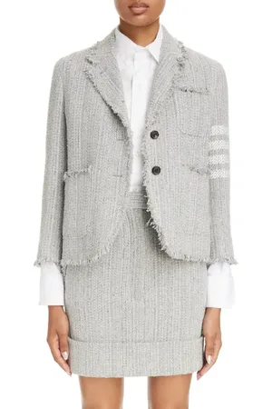 Thom Browne 4-Bar Unconstructed Shrunken Tweed Blazer in at Nordstrom, Size 0 Us