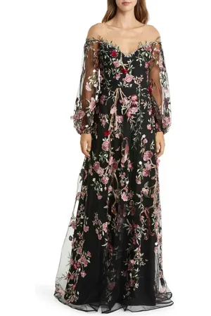Marchesa Notte Floral Embroidery Long Sleeve Gown in at Nordstrom, Size 6