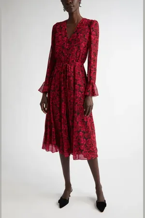 Carolina Herrera Rose Print Long Sleeve Dress in at Nordstrom, Size 2