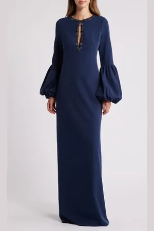 Marchesa Notte Embellished Long Sleeve Crepe Gown in at Nordstrom, Size 4