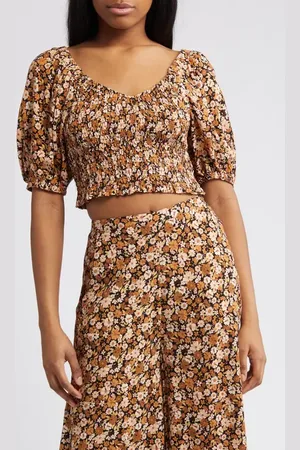 Rip Curl Sea of Dreams Floral Smocked Crop Top in at Nordstrom, Size X-Large
