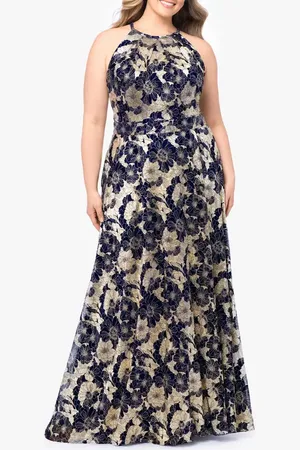 Betsy & Adam Metallic Floral Gown in at Nordstrom, Size 18W