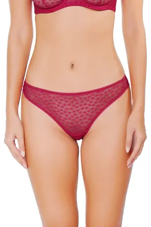 Huit Daisy Cerise Lace & Mesh Tanga in at Nordstrom, Size X-Small