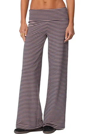 Edikted Lilah Stripe Foldover Wide Leg Pants in at Nordstrom, Size Medium