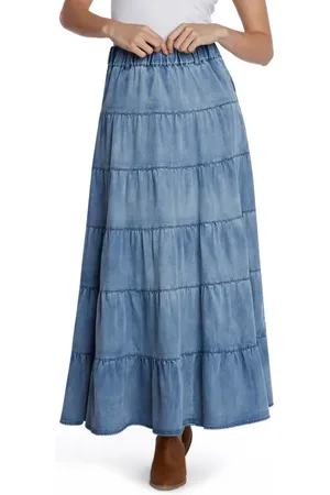 WASH LAB Tiered Denim Maxi Skirt in at Nordstrom, Size X-Small