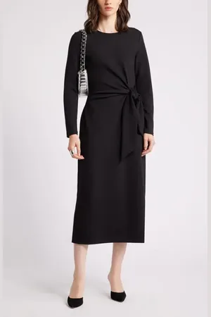 Nordstrom Tie Waist Long Sleeve Knit Midi Dress in at , Size Xx-Small