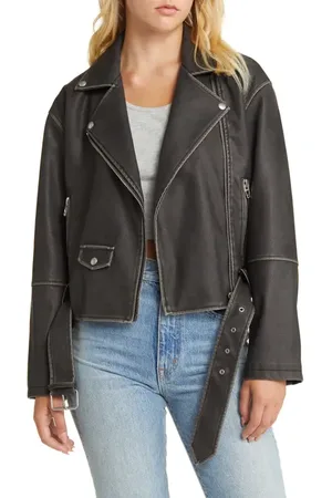 BLANK NYC Distressed Belted Faux Leather Moto Jacket in at Nordstrom, Size X-Small