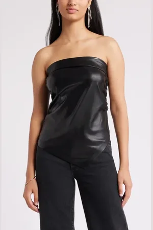 Open Edit Strapless Faux Leather Top in at Nordstrom, Size X-Small