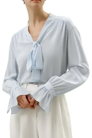 Lilysilk Silk V-neck Ribbon Blouse in at Nordstrom, Size Small