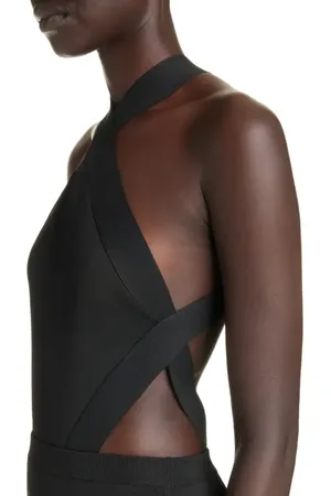 Saint Laurent Crossover Halter Neck Cutout Bodysuit in at Nordstrom, Size X-Small