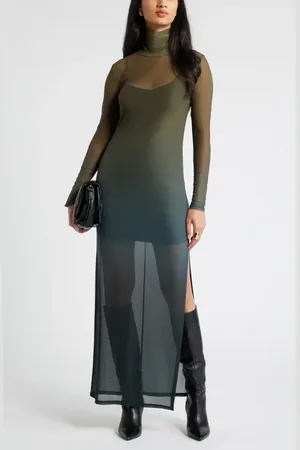Open Edit Ombr?? Long Sleeve Mesh Maxi Dress in at Nordstrom, Size Small
