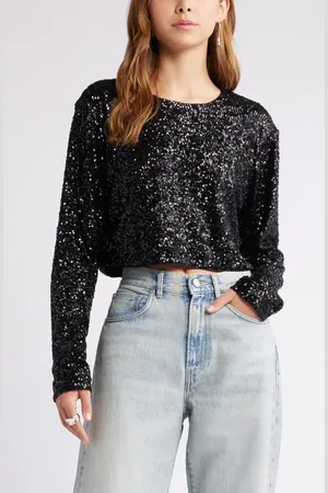 Open Edit Crop Sequin Top in at Nordstrom, Size Xx-Small