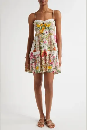 Camilla Print Pintuck Cotton & Silk Mindress at Nordstrom, Size X-Small
