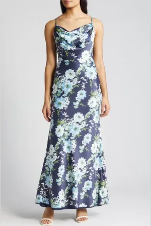 Vince Camuto Print Cowl Neck Satin Gown in at Nordstrom, Size 12