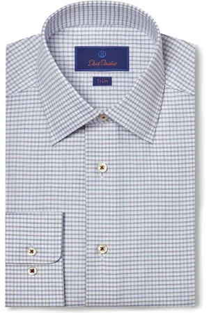 David Donahue Trim Fit Check Cotton Dress Shirt in at Nordstrom, Size 18 - 34