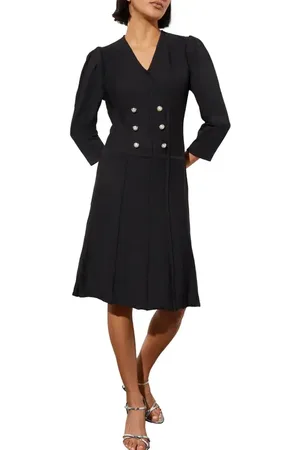 Ming Wang Puff Shoulder Double Breasted Blazer Sweater Dress in at Nordstrom, Size Xx-Small