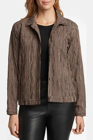 Foxcroft Thelma Crinkle Cotton Blend Gingham Jacket in at Nordstrom, Size X-Small