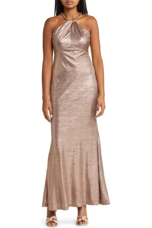 Vince Camuto Metallic Embellished Twist Neck Gown in at Nordstrom, Size 0