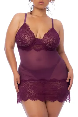 Mapalé Lace Trim Babydoll Chemise & G-String Set in at Nordstrom, Size 2X