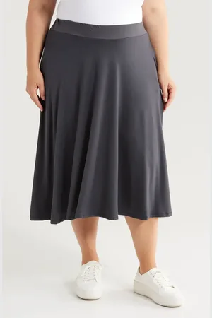 24Seven Comfort Apparel Flowy Jersey Midi Skirt in at Nordstrom, Size 2X