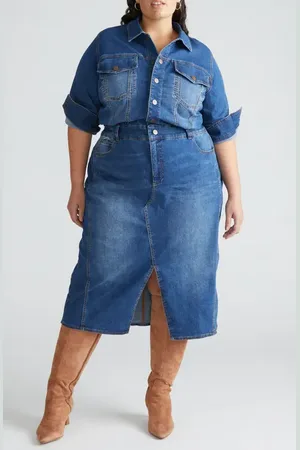 UNIVERSAL STANDARD Dakota Long Sleeve Denim Midi Shirtdress in at Nordstrom, Size 3Xl