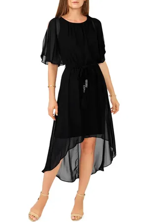 Chaussmoi Flutter Sleeve Chiffon High-Low Dress in at Nordstrom, Size Small