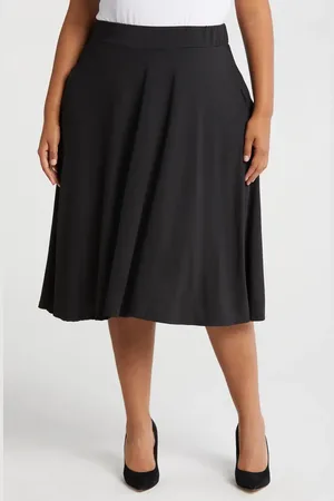 24Seven Comfort Apparel Flowy Jersey Midi Skirt in at Nordstrom, Size 3X