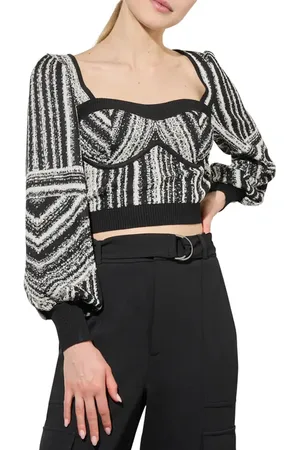 Ming Wang Vari Stripe Bustier Knit Crop Top in at Nordstrom, Size Large