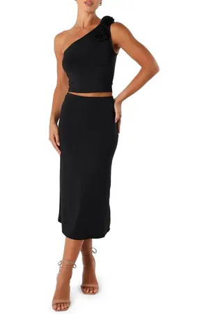 Petal & Pup Keely Rosette One-Shoulder Tank & Midi Skirt Set in at Nordstrom, Size Small