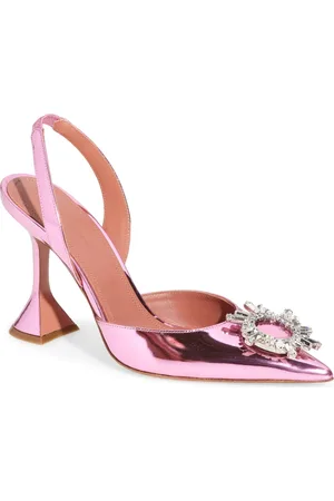 Amina Muaddi Begum Crystal Metallic Pointed Toe Slingback Pump in at Nordstrom, Size 5Us