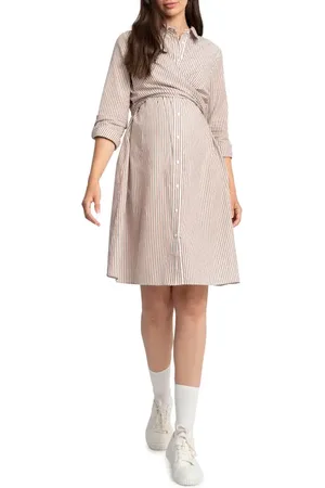 Séraphine Stripe Long Sleeve Maternity/Nursing Shirtdress in at Nordstrom, Size 4