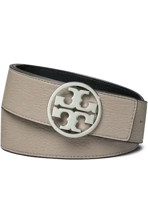 Tory Burch Miller 1.5-Inch Reversible Logo Belt in Gray Heron /Black /Silver at Nordstrom, Size X-Small