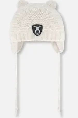 Deux par Deux Baby Unisex Knit Hat With Ears Off White in at Nordstrom, Size 3-6 M