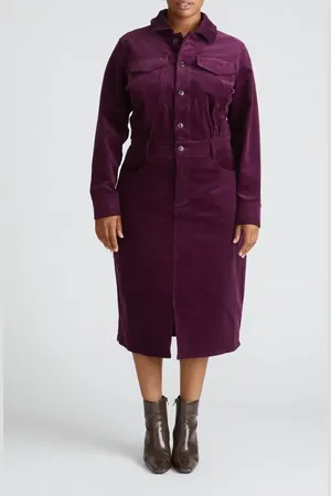 UNIVERSAL STANDARD Dakota Long Sleeve Stretch Corduroy Shirtdress in at Nordstrom, Size 2Xl
