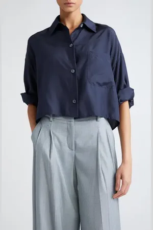 TWP Next Ex Crop Silk Button-Up Shirt in at Nordstrom, Size Medium