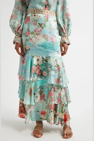 Camilla The Jewelry Museum Tiered Ruffle Silk Satin Maxi Skirt in at Nordstrom, Size Medium