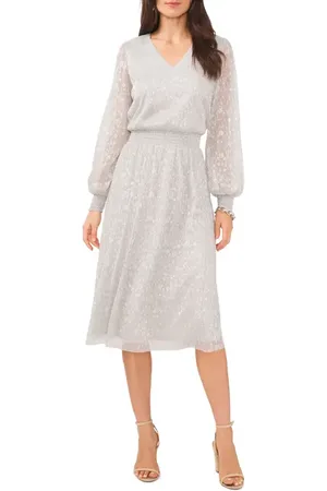 Chaussmoi Pliss?? V-Neck Long Sleeve Midi Dress in at Nordstrom, Size Medium